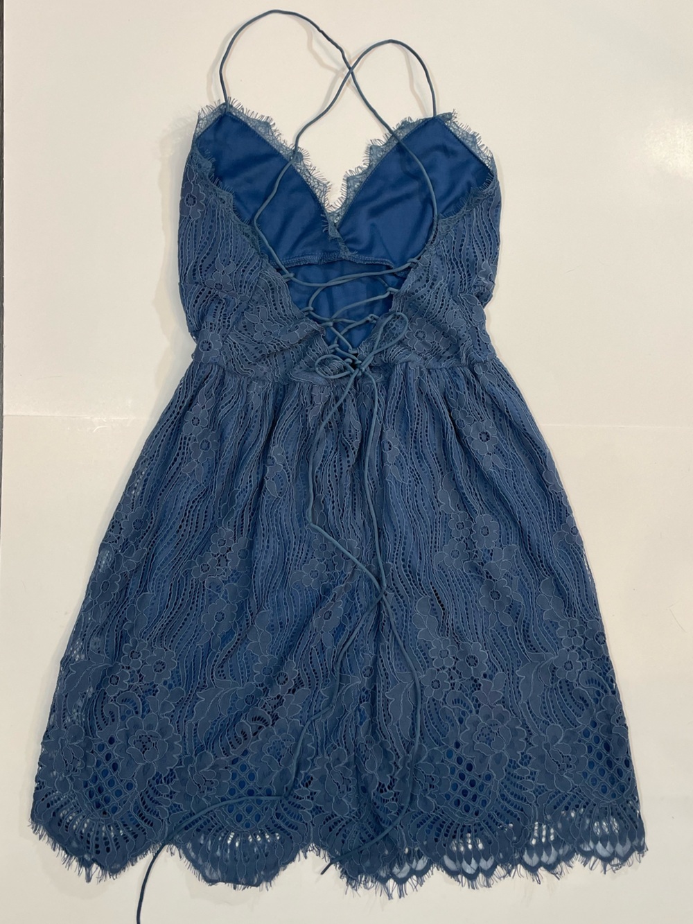 Blue Lace Spaghetti-Strap Dress - Picture 2 of 10